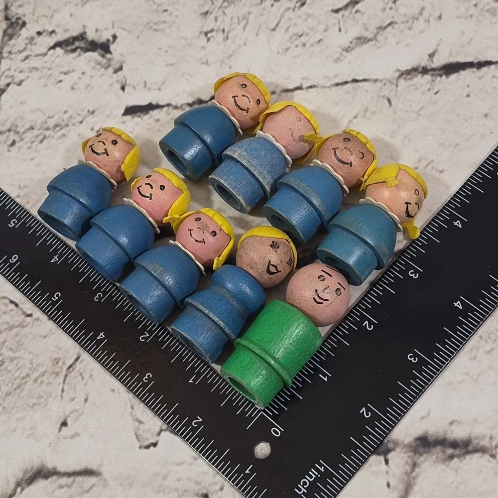 Vintage Fisher Price Little People Wooden Head & Body Lot Of 9 Damaged Up-cycle